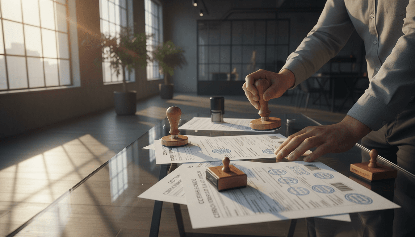 Documentación mercantil siendo preparada para legalización consular