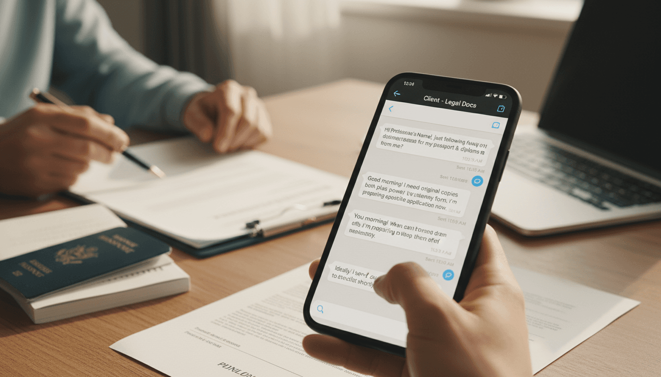 Comunicación directa por WhatsApp con cliente sobre legalización