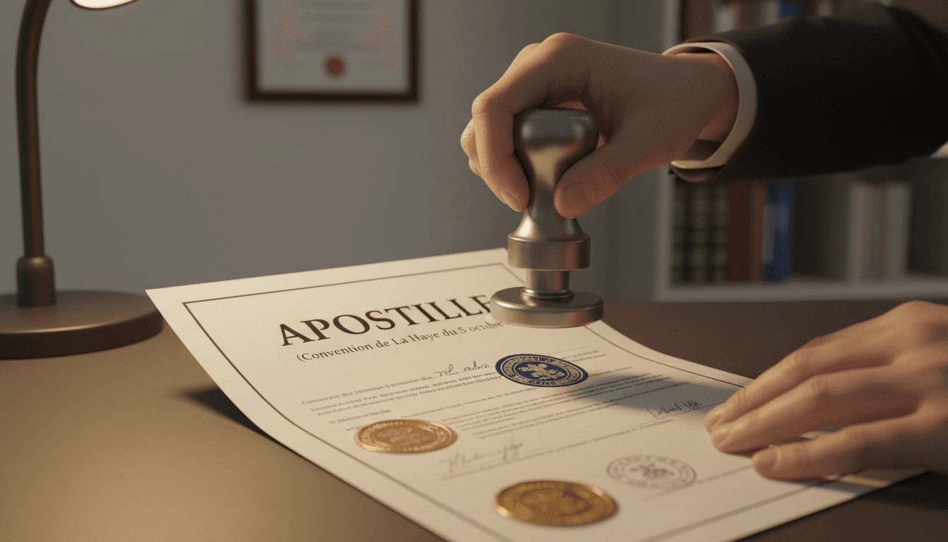 Apostilla de la Haya siendo aplicada a documento oficial